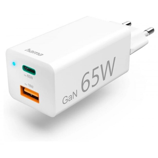 Incarcator Retea Mini 65W GaN QC 3.0 1x USB-C  1x USB-A Alb