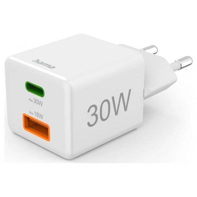 Incarcator Retea Mini 30W QC 1x USB-C  1x USB-A Alb