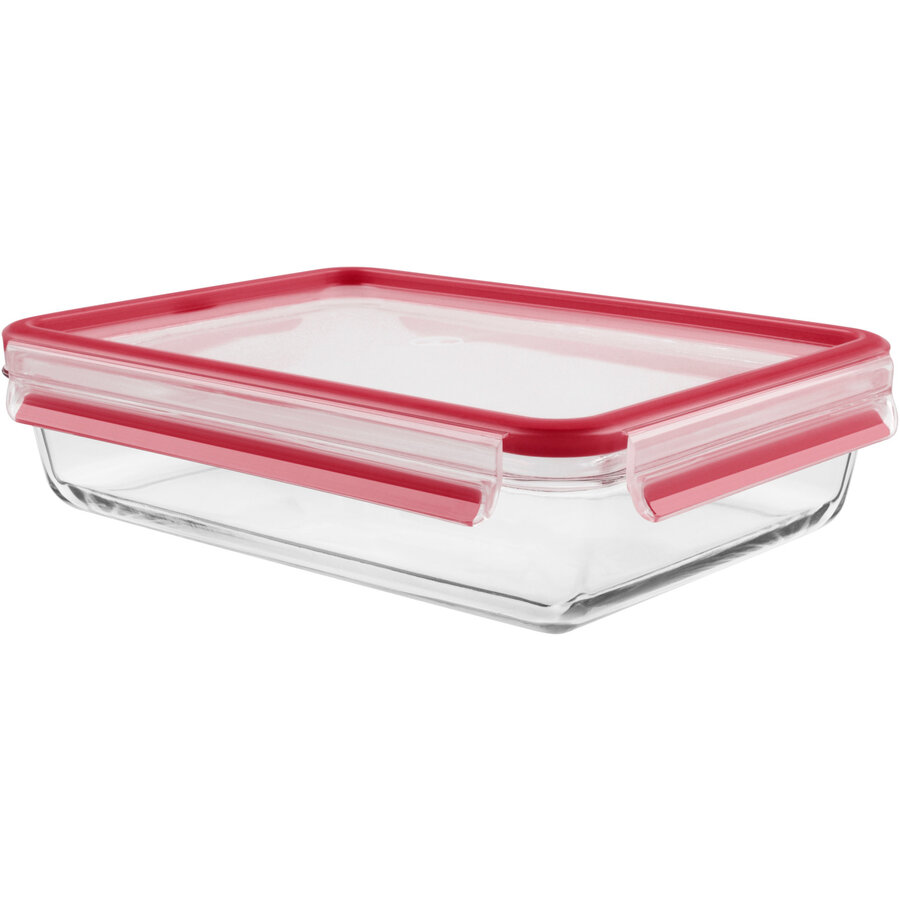 CLIP & CLOSE glass food storage container 2.0 liters (transparent/red, rectangular)