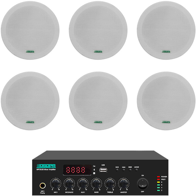 Pachet Sonorizare MP35UB+6xDSP5011 Amplificator Cu Mixer 35W+ 6x Boxe 6W De Tavan FM+USB+Bluetooth