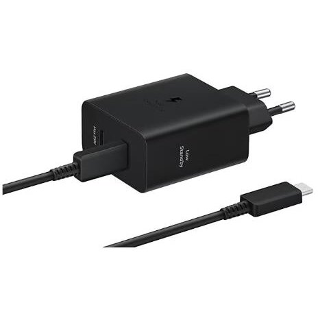 Incarcator Retea Super Fast Charger 50W Adaptor Duo USB Type-C Low Standby Cablu Type-C 5A Inclus Negru