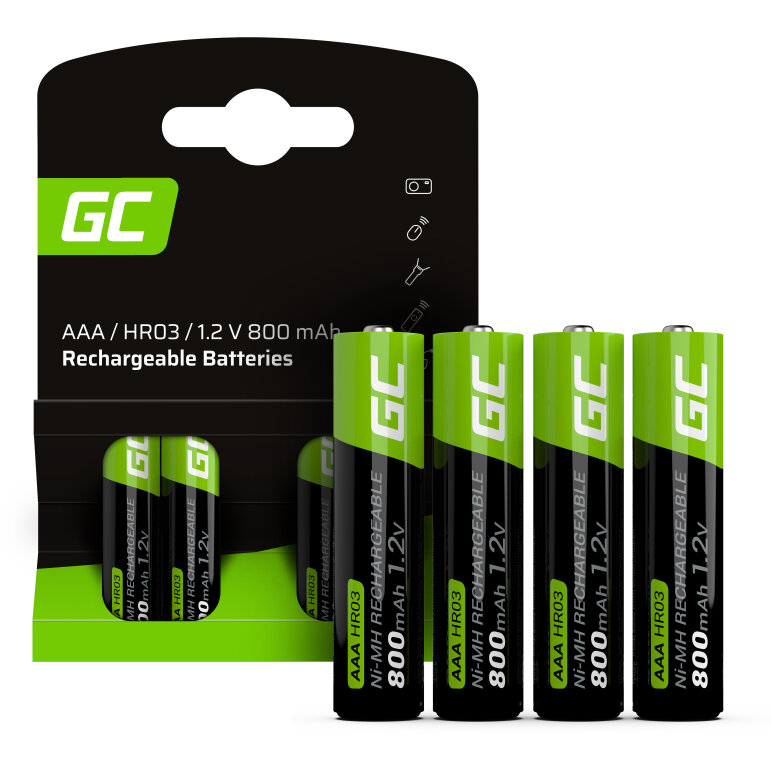 Set 4 Acumulatori Reincarcabili GR04 AAA HR03 800mAh Negru/Verde