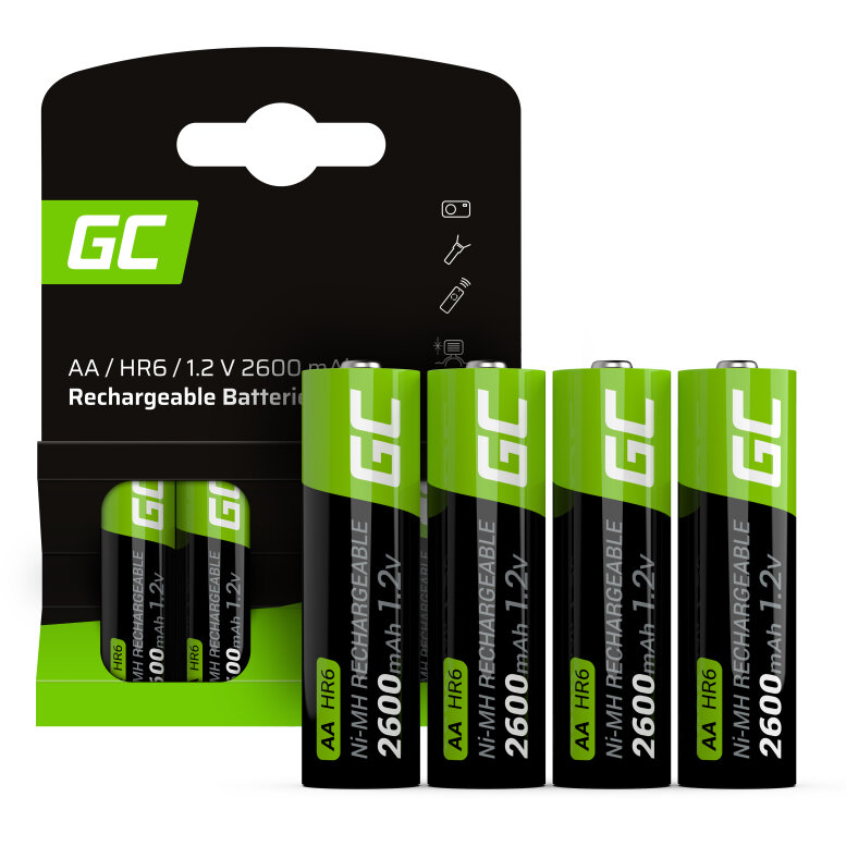 Set 4 Acumulatori Reincarcabili GR01 AA HR6 2600mAh Negru/Verde