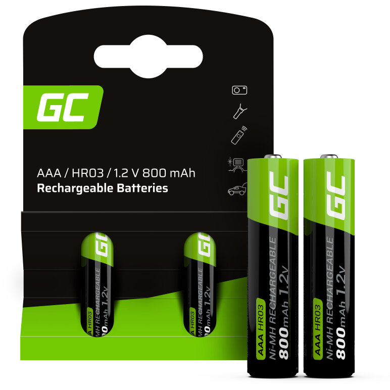 Set Acumulatori Reincarcabili GR08 2x AAA HR03 800mAh Negru/Verde