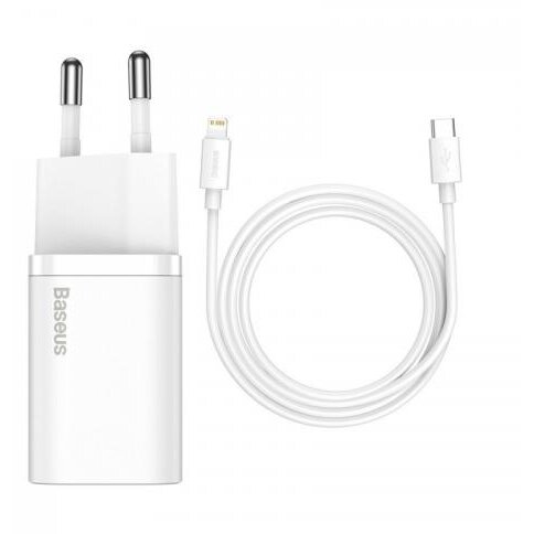 Incarcator Retea TZCCSUP-B02 Super Si Quick Charge 20W 1 x USB Type-C 5V/3A Max Include Cablu USB Type-C la Lightning Iphone 1M Alb