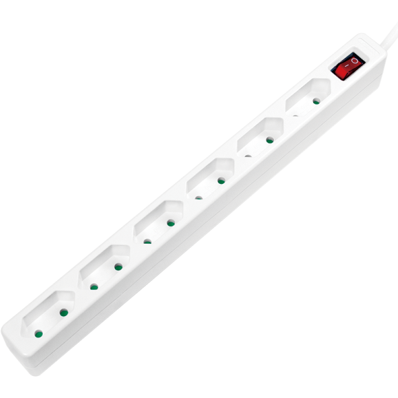 Prelungitor LPS232 6x Euro Socket Conectare prin Schuko (T) Cablu 1.5M 7.5A Protectie Contact Accidental On / Off Alb