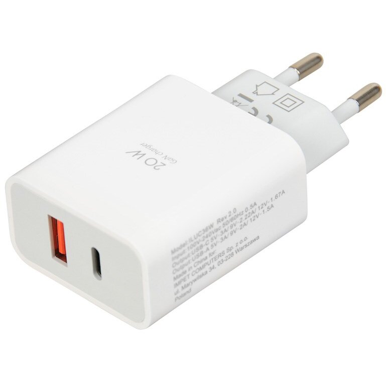 Incarcator Retea USB Type-A USB Type-C PD20W Alb