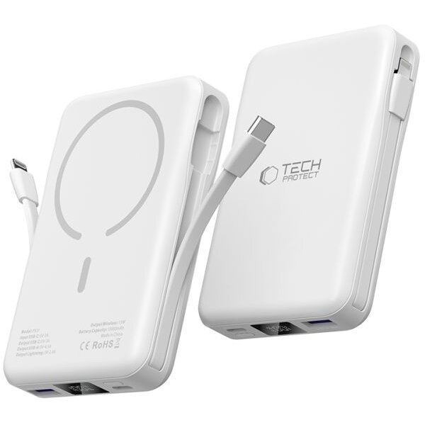 Baterie externa magnetica TECH-PROTECT LifeMag PB31 10000 mAh, Compatibila MagSafe, 15W, Cablu USB-C 50cm, Alb - imagine 2