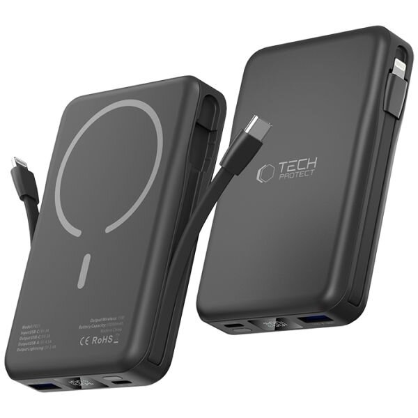 Acumulator extern LifeMag PB31 10000 mAh, Compatibila MagSafe, 15W, Cablu USB-C 50cm, Negru