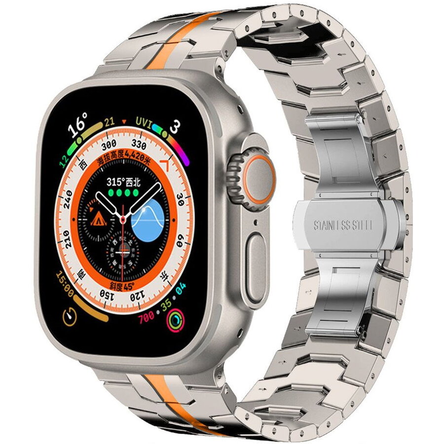 Curea Smartwatch compatibila cu Apple Watch 4/5/6/7/8/9/SE/Ultra1/2 42/44/45/49mm Titanium/Orange