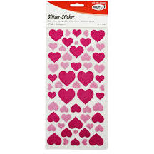 Set Accesorii Creatie Stickere Buretate Inimi Glitter 57 buc Diferite Marimi Roz