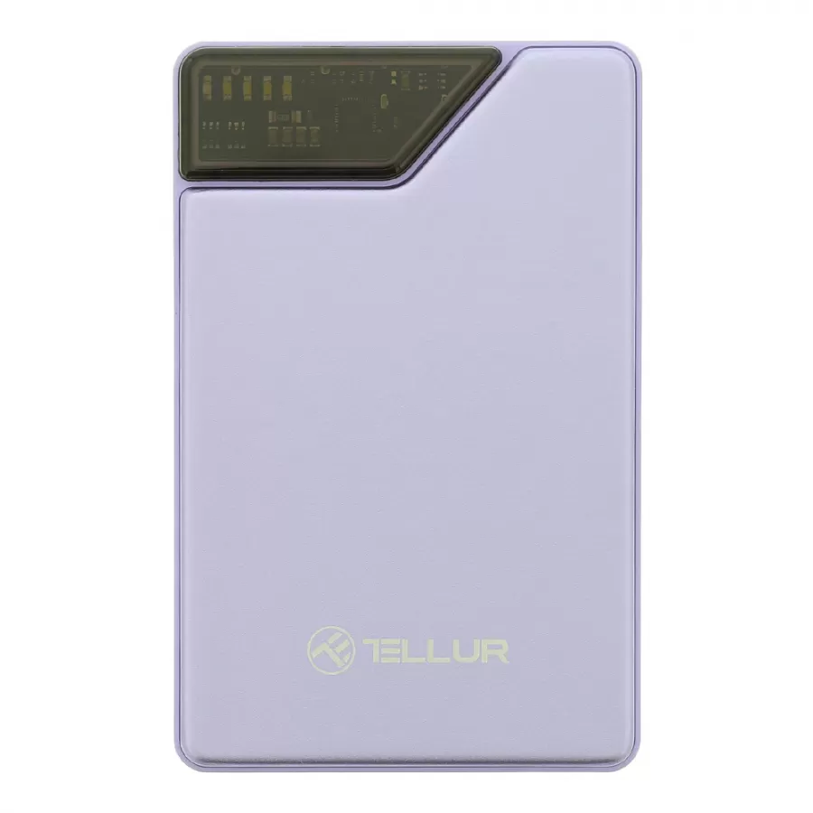 Baterie Externă Tellur TLL158441 10000mAh Cabluri Încorporate USB-C + Lightning QC3.0 PD Mov