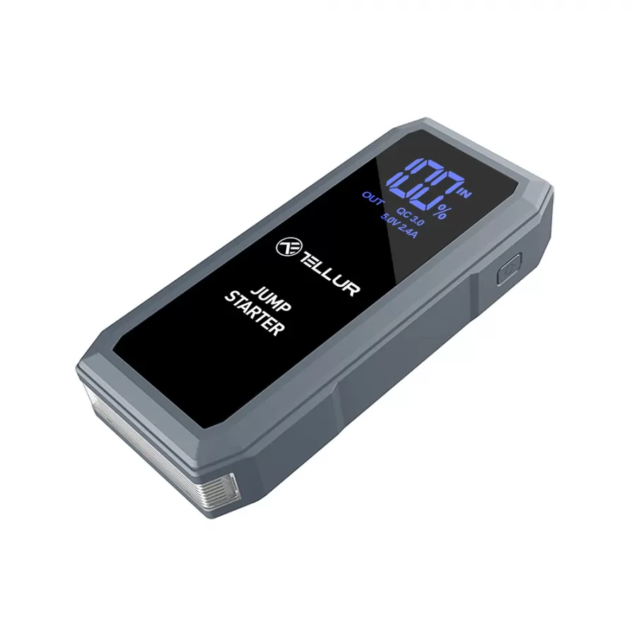 Starter Auto Portabil Tellur TLL158431 12V 1500A Baterie Externă 16800mAh Lanterna Gri — imaginea 2