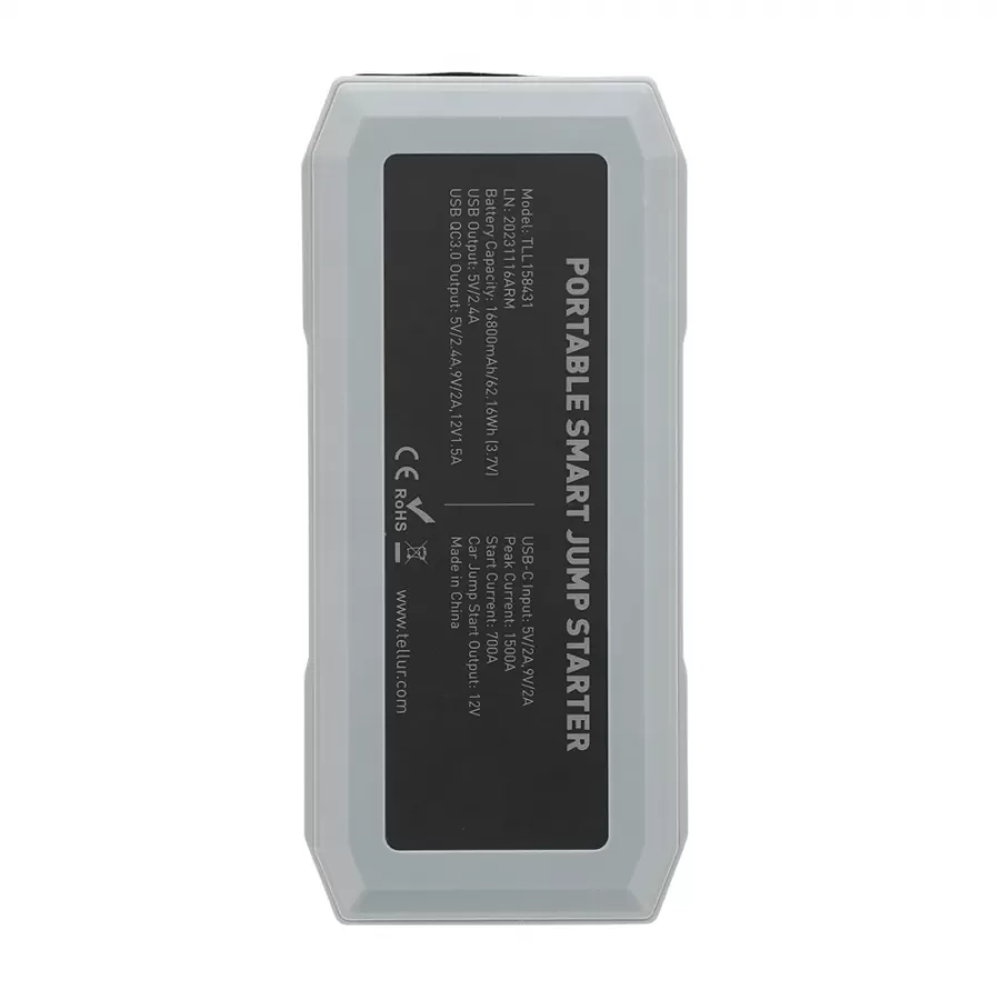 Starter Auto Portabil Tellur TLL158431 12V 1500A Baterie Externă 16800mAh Lanterna Gri — imaginea 5