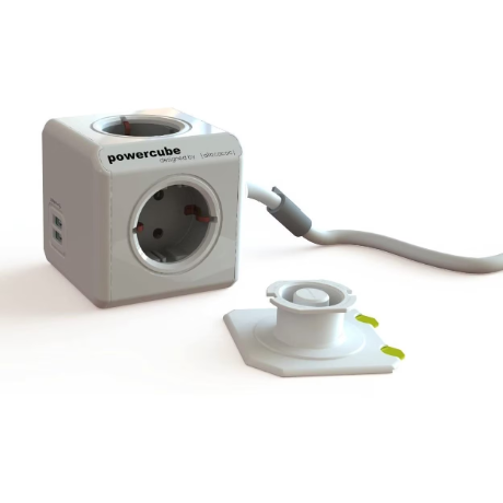 Prelungitor PowerCube Extended 2x USB 4x Schuko Cablu 3M Alb/Gri
