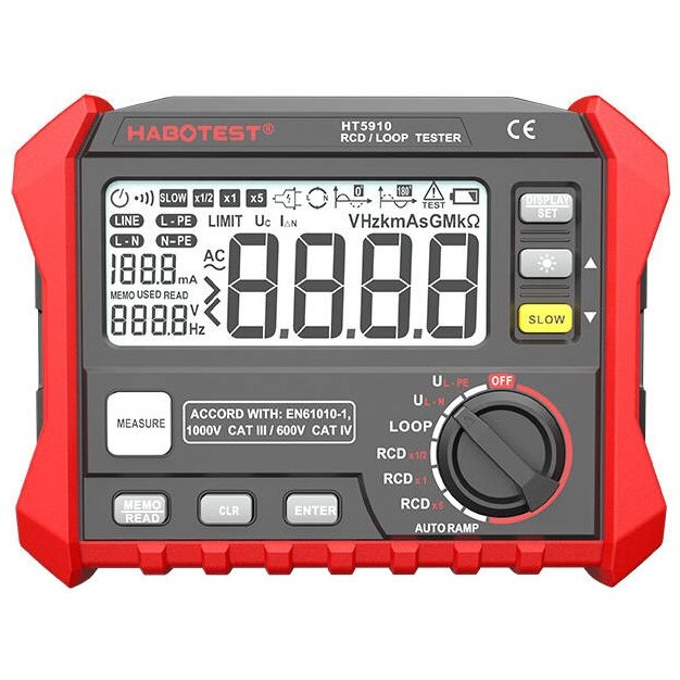Habotest HT5910, Tester RCD, LOOP, AUTORAMP, Afișaj LCD, Roșu