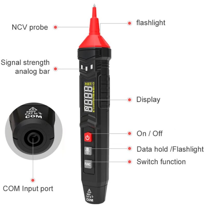 Aparat De Măsura Habotest HT121 Multimetru Universal Rezistente Capacități Frecvente Diode True RMS NCV Lanterna LED Funcții Smart Negru — imaginea 3
