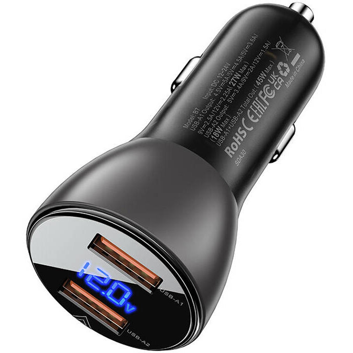 Incarcator Auto B7 USB-A x2 45W 	Afisaj LED Negru