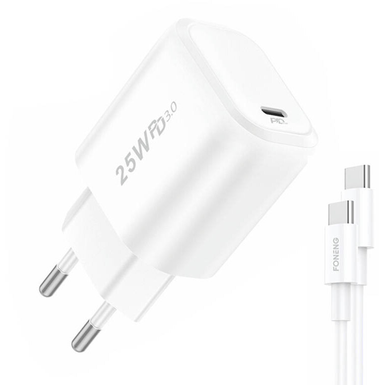 Incarcator Retea EU40 25W 1x USB + Cablu USB-C Alb