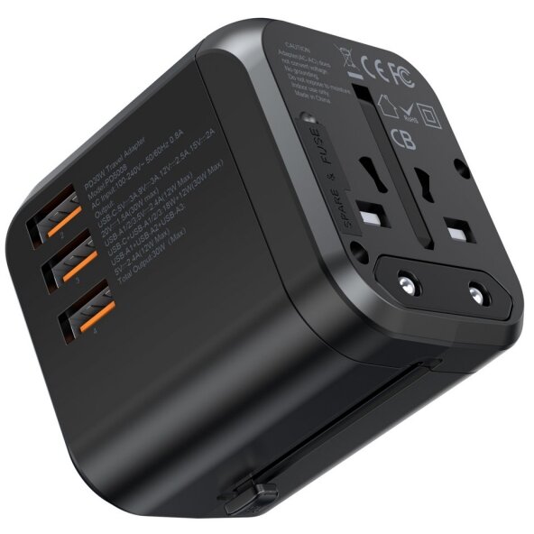 Incarcator Retea PD5008 3xUSB-A 2xUSB-C GaN 35W US/EU/UK/AU Negru