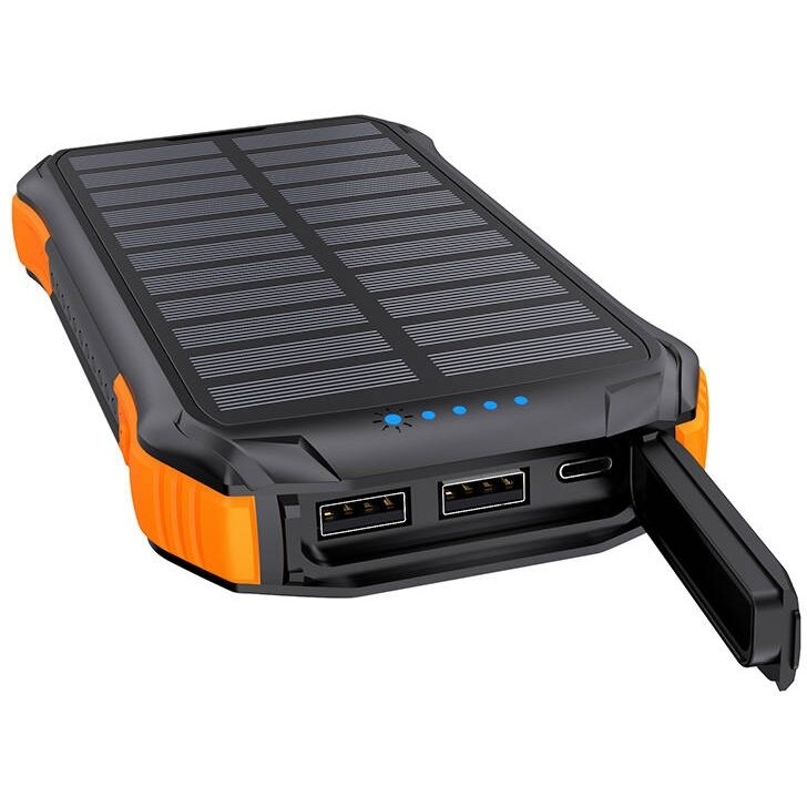 Baterie Externa B658 Baterie Externa Solara 2x USB 10000mAh Qi 5W Negru-Portocaliu