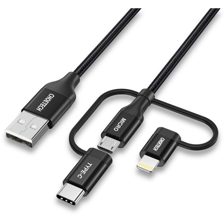 Cablu De Date IP0030 MFi 3In1 USB-A Lightning Micro USB USB-C 5V 1.2M Negru