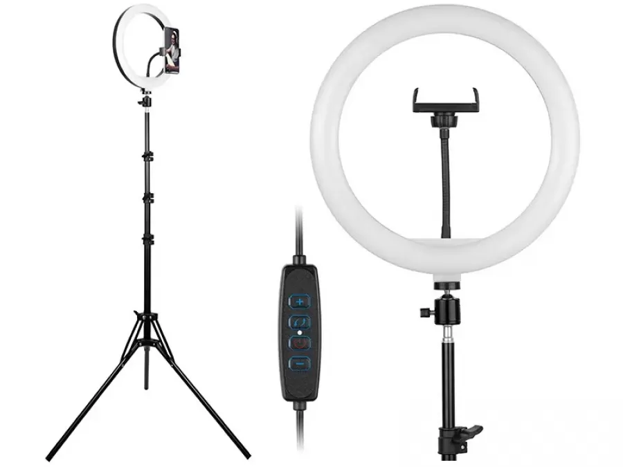 Lampa Inel LED Tracer TRAOSW46745 Ring Light 30CM cu Trepied Alb/Negru