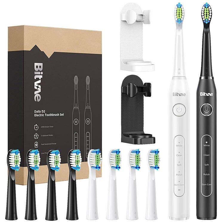 Periute De Dinti Sonice Set Capete 2 Suporturi D2+D2 Alb/Negru