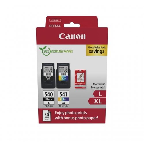Pachet 2 Cartușe Cerneală Canon Photo PG-540L + CL-541XL 5224B012AA + Hârtie Foto 10x15 50 Coli Negru/Color