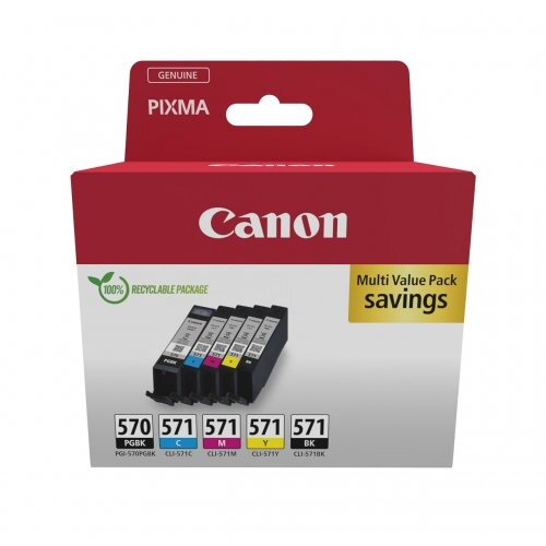 Pachet 5 Cartușe Cerneală Canon PGI-570 + CLI571 0372C006AA Negru/Cyan/Magenta/Yellow
