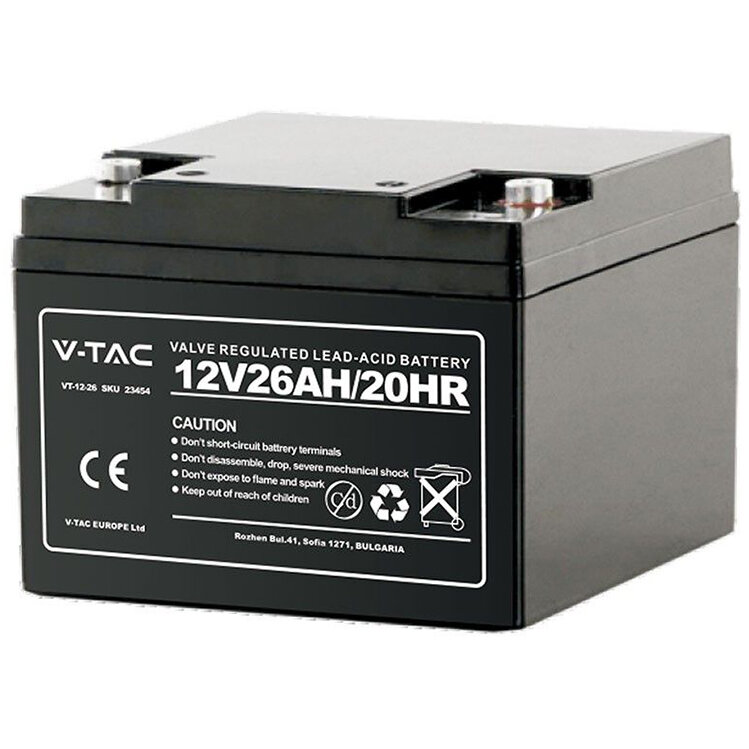 Acumulator gel plumb 12V 26AH 175X166X125MM V-TAC SKU-23454 - imagine 2