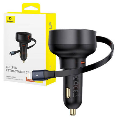 Incarcator Auto Enjoyment Pro Lightning + USB-C 55W Negru