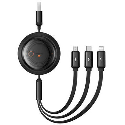 Cablu Date Fast Charging 3in1 Free2Draw USB - micro USB+USB-C+Lightning 3.5A 1.1m Negru