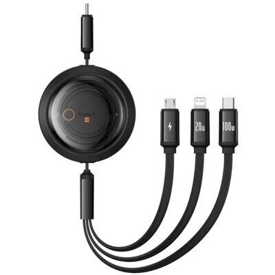 Cablu Date Fast Charging 3in1 Free2Draw USB-C - USB-C/Lightning/Micro 100W 1,1m Negru