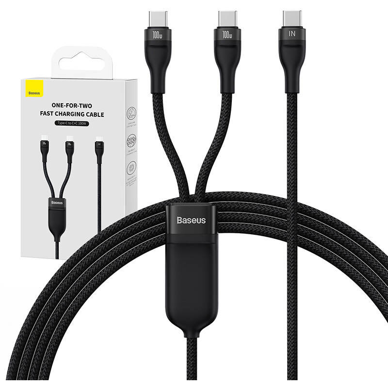 Cablu Date 2in1 Flash Series USB-C -USB-C 100W 1.5m Negru