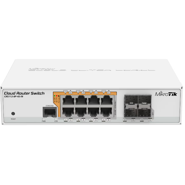 Switch CRS112-8P-4S-IN Cloud Router 8xRJ45   POE/POE+ 4xSFP  Gigabit RouterOS L5 sau SwitchOS Alb