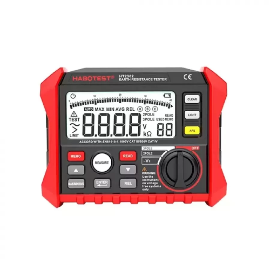 Tester Digital Habotest HT2302 de Rezistentă la Impamantare Display LCD Negru/Rosu