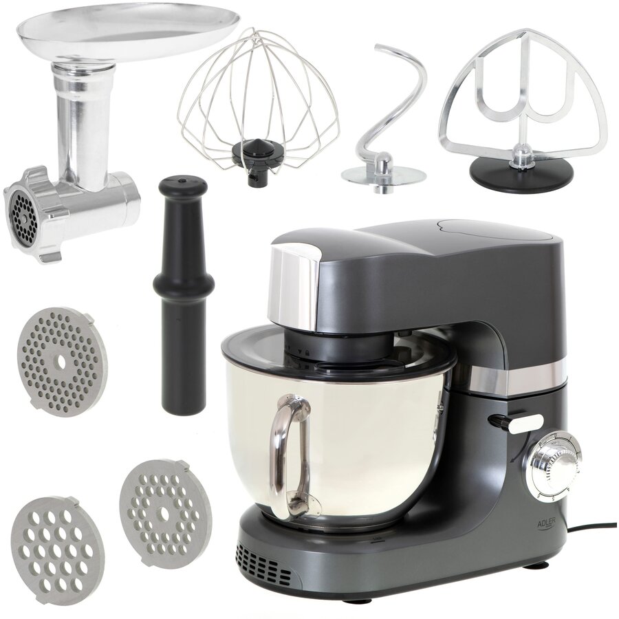 Robot Planetar AD 4221 Capacitate 7L 6 Trepte de Viteza Functia Pulse Masina de Tocat Carne 4 Functii 2200W Gri/Argintiu