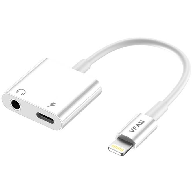 Cablu Adaptor VFAN L10 Lightning la Lightning + Mini Jack 3.5MM AUX 10CM Alb