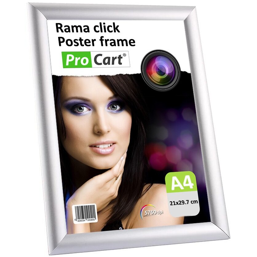 Rama Click Aluminiu A4 Poster Frame Cu Fixare Perete Argintiu