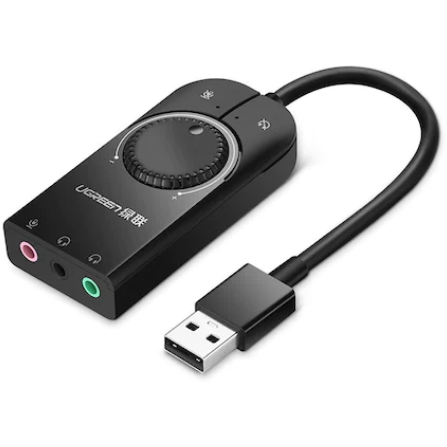 Placa De Sunet Externa CM129 Convertor Stereo USB(T) La 2xJack 3.5 Sound Si 1x3.5 Mic Cablu 15cm Negru