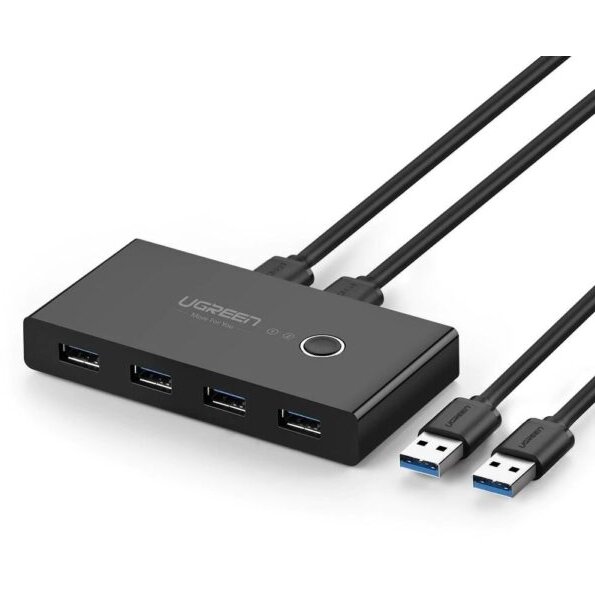 Hub USB US216 Extern USB 3.0 x4 Partajare Date 2x Pc-uri Simultan Buton Comutare PC 1.5m LED Negru