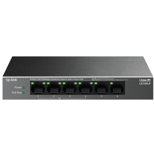 Switch PoE 6 Porturi Tp-Link LS106LP, 4x PoE+, 2x 10/100Mbps, max 41W, cu Extindere si Auto-Recovery, fara management - imagine 3