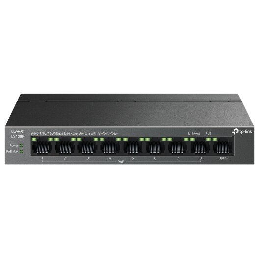 Switch PoE 9 porturi Tp-Link LS109P, 8x porturi PoE+, 1x port RJ45 10/100Mbps, max 63W, fara management - imagine 2