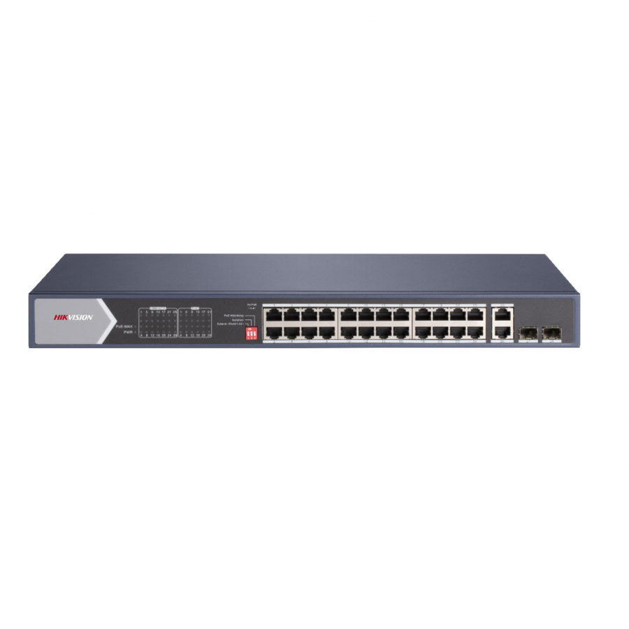 Switch PoE Hikvision DS-3E0528HP-E, 24 porturi Gigabit, 2x SFP, 2x uplink RJ45, 90W, protectie 6kV - imagine 3