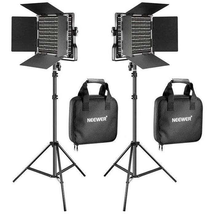 Kit 2 Lampi Profesionale de Studio 660 Bi Color LED 40W 3200-5600K cu Stativ Negru