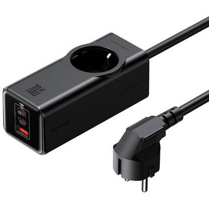 Priza De Alimentare GaN McDodo CH-4620 EU 70W 2x USB-C 1x USB Cablu 1.5m Negru