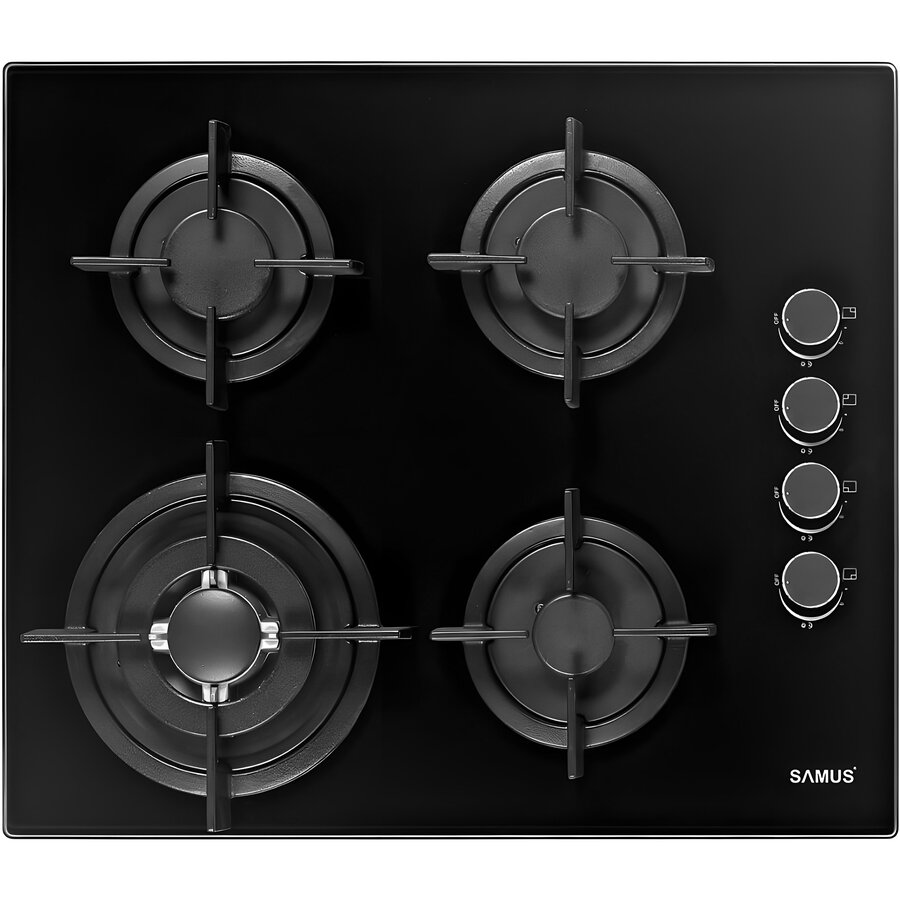 Plita Incorporabila PSG-64SG6 Sticla 4 Arzatoare Gaz Negru