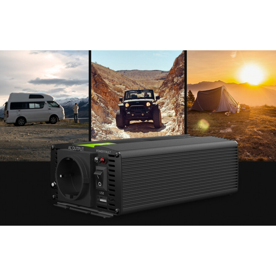 Convertor De Tensiune Green Cell 12V / 230V 500W / 1000W Undă Sinusoidala Modificata Negru — imaginea 2