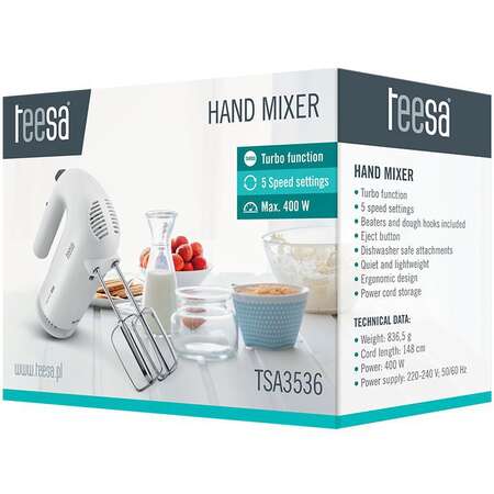 Mixer De Mana Teesa 400W 5 Viteze Alb/Gri